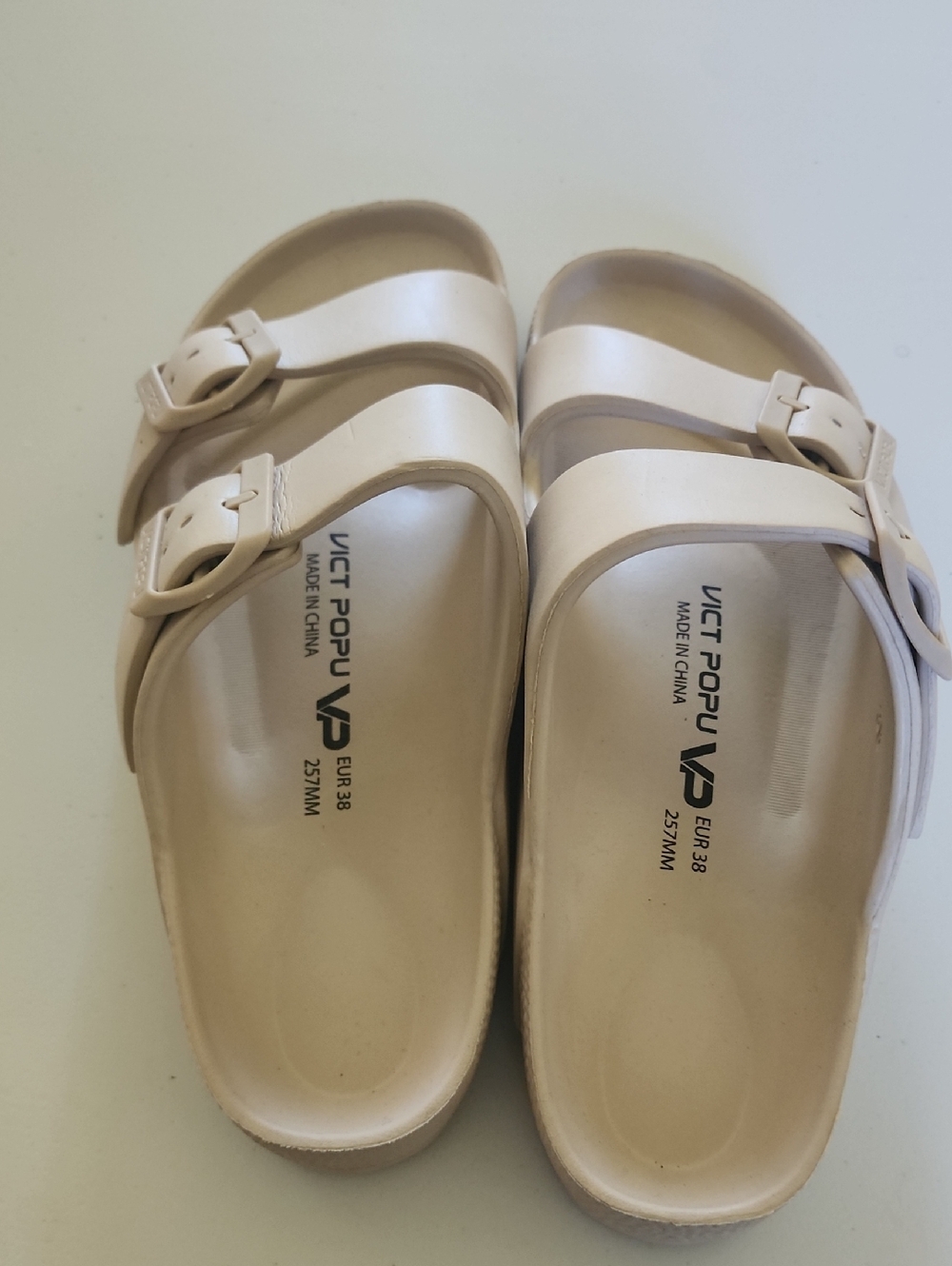 Beige Double-Buckle Slide Sandals - Women